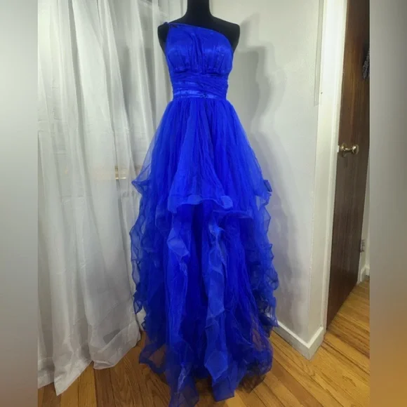 Blue One-Shoulder Prom Dress - Picture 1 of 11